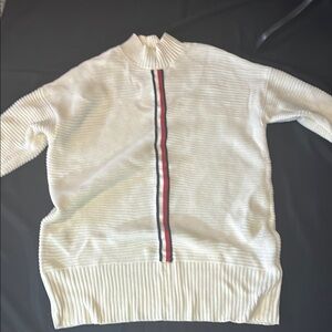 Tommy Hilfiger Cream Zip-Up Sweater with Red Stripe